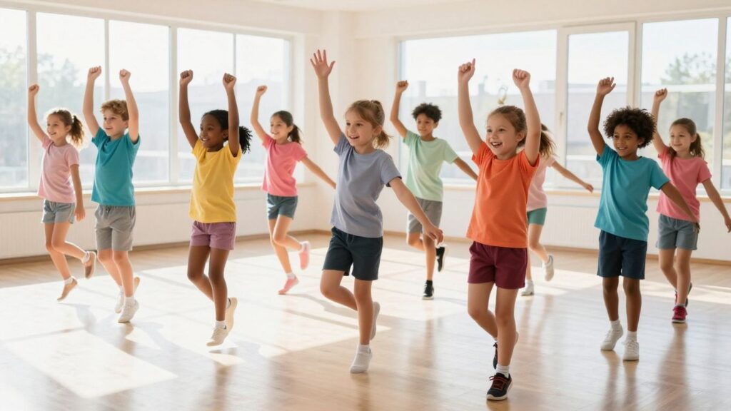 Children expressing joy through energetic dance movements.